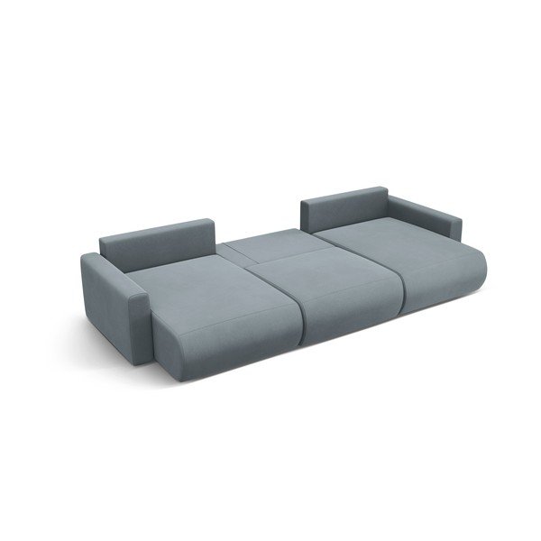 Divano angolare blu polveroso allungabile con contenitore (a U) e rivestimento in velluto Belfast – Cosmopolitan Design-image-3