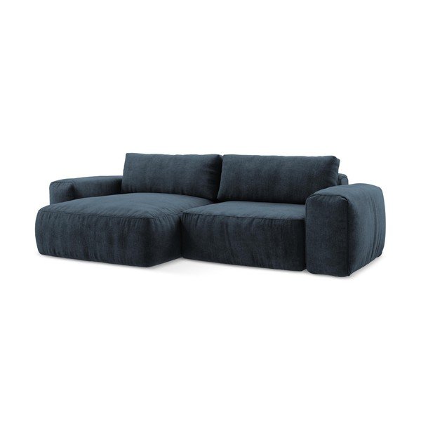 Divano angolare blu scuro allungabile (con penisola a sinistra/con chaise lounge) con rivestimento in ciniglia Kuki – Makamii-image-2