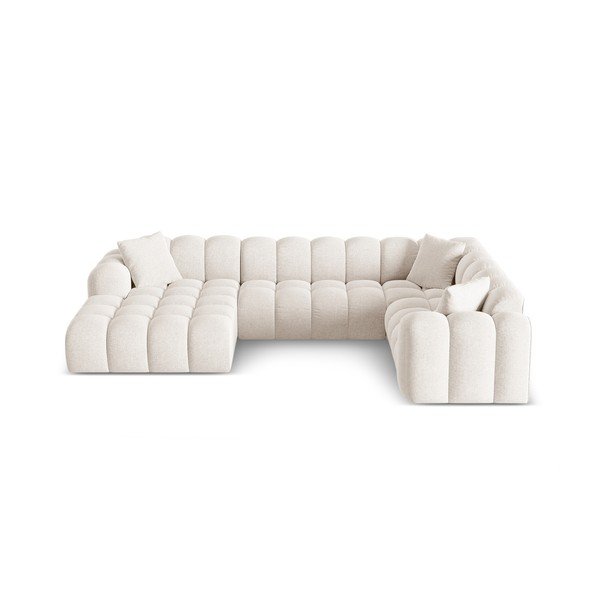 Divano angolare color crema (con penisola a destra/a U) con rivestimento in ciniglia Treno – Cosmopolitan Design