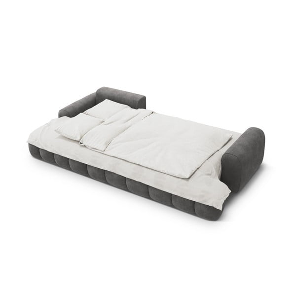 Divano angolare grigio allungabile/con contenitore (con penisola a sinistra/con chaise lounge) con rivestimento in velluto Linz – Cosmopolitan Design-image-4