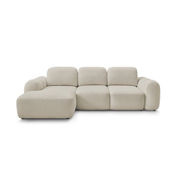 Divano angolare beige allungabile/con contenitore (con penisola a sinistra/con chaise lounge) con rivestimento in bouclé Montaigne – Bobochic Paris