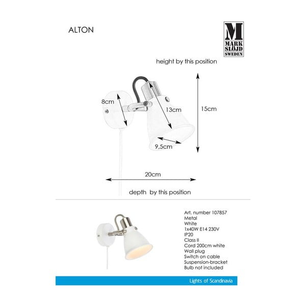 Lampada da parete bianca Alton - Markslöjd-image-1