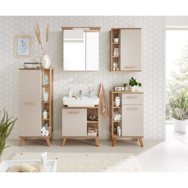 Mobile per bagno color crema con effetto rovere alto 50,5x128 cm Quickset 966 – Pelipal-image-1