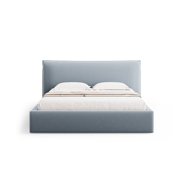 Letto matrimoniale imbottito azzurro con contenitore e doghe 140x200 cm Elio - Milo Casa-image-4