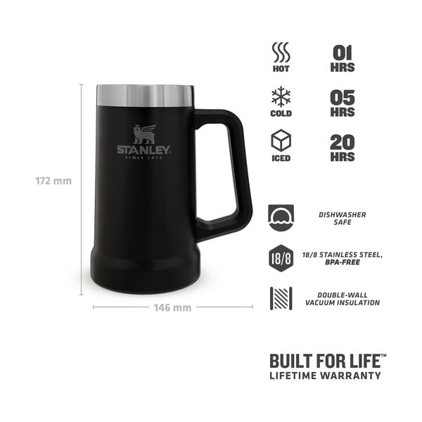 Tazza termica nera in acciaio inox 700 ml The Big Grip Beer Stein Black – Stanley-image-4