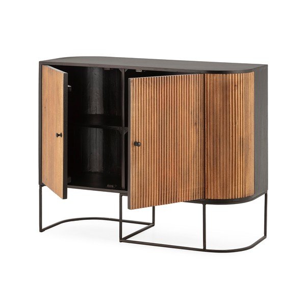 Credenza di colore naturale in mango massiccio 110x90x40 cm Curve – MOME-image-4
