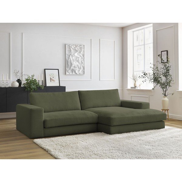 Divano angolare verde (penisola a destra/chaise lounge) con rivestimento in velluto a coste Leonard – Bobochic Paris-image-3