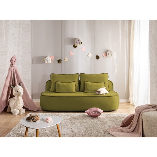 Divano per bambini verde/verde scuro allungabile/con contenitore con rivestimento in velluto 210 cm Saga – Ropez-image-1