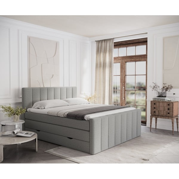 Letto boxspring grigio chiaro con contenitore 180x200 cm Ruby - Maison de Rêve-image-1