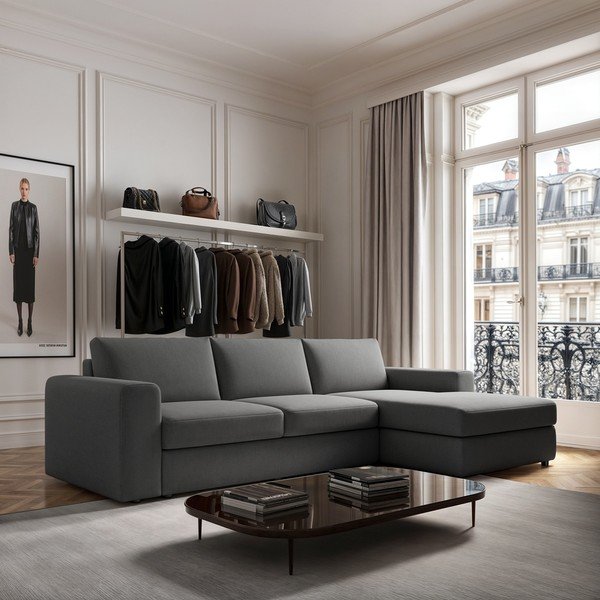 Divano angolare grigio (con penisola a destra e chaise lounge) Baga – Rodier-image-1