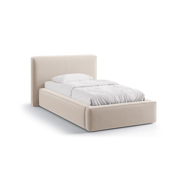 Letto singolo imbottito beige con contenitore con rete inclusa 90x200 cm Jodie – Micadoni 