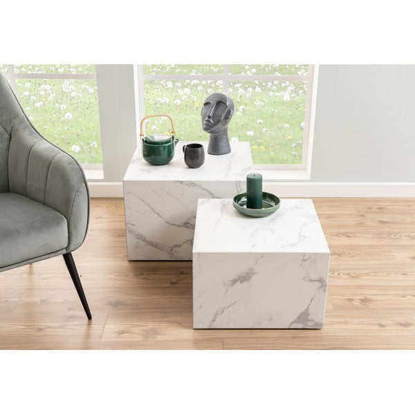 Set di tavolini bianchi effetto marmo 2 pz 58x58 cm Dice - Actona-image-3