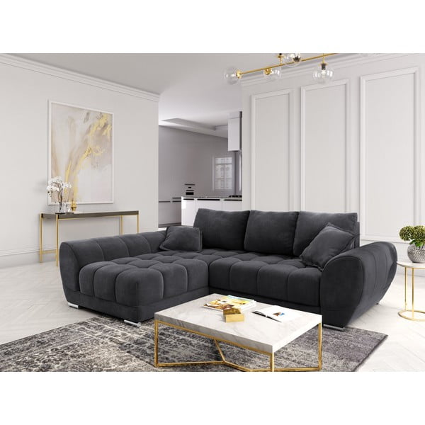 Divano letto angolare grigio scuro con rivestimento in velluto, angolo sinistro Nuage - Windsor & Co Sofas-image-1