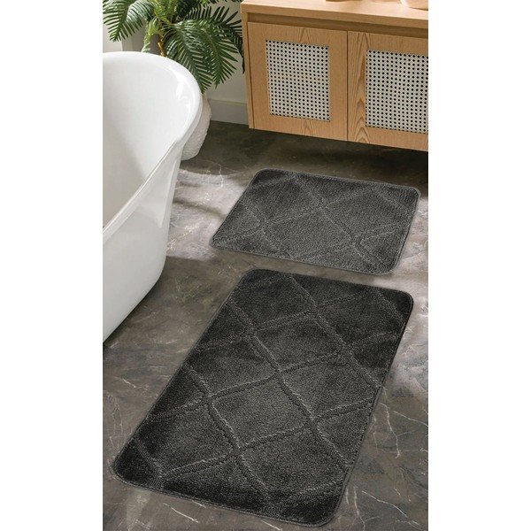 Set di tappetini per il bagno color antracite 2 pz 50x80 cm Cizgili – Foutastic-image-1