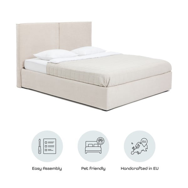 Letto matrimoniale imbottito beige con contenitore con rete inclusa 180x200 cm Thessa Bold – Bonami Selection-image-4