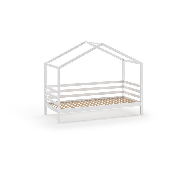 Letto da bambini a forma di casa bianco in pino massiccio con rete inclusa 90x200 cm Dallas – Vipack