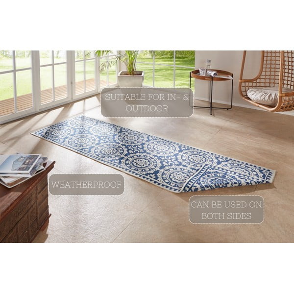 Tappeto da esterno blu e crema , 80 x 350 cm Jardin - NORTHRUGS-image-4