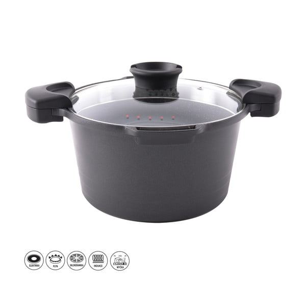 Pentola antiaderente Pfluon Granit con coperchio in vetro Pasta , 5,5 l Grande - Orion-image-2