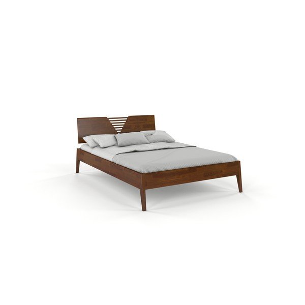 Letto matrimoniale in legno di pino con decoro in noce Visby Wolomin, 160 x 200 cm - Skandica
