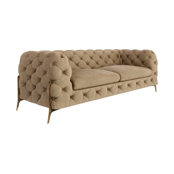 Divano marrone chiaro con rivestimento in velluto 225 cm Chelsea Bis – Ropez-image-1