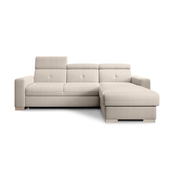 Divano angolare beige allungabile/con contenitore (con penisola a destra/con chaise lounge) Fresia – ELTAP