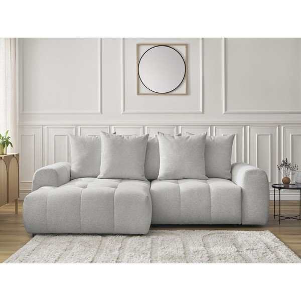 Divano angolare grigio chiaro allungabile/con contenitore (con penisola a sinistra/con chaise lounge) con rivestimento in ciniglia Roxelane – Bobochic Paris-image-1