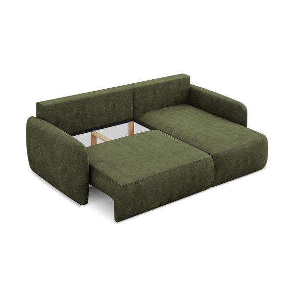 Divano angolare verde allungabile/con contenitore (con penisola a destra/con chaise lounge) con rivestimento in ciniglia Lilo – Makamii-image-3