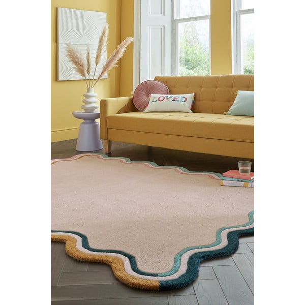 Tappeto in lana tessuto a mano color crema 200x290 cm Leo Scallop - Flair Rugs-image-1