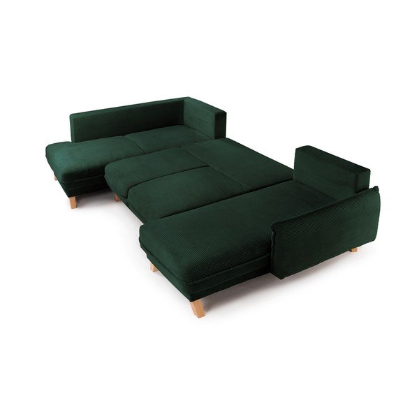 Divano angolare verde scuro allungabile/con contenitore (con penisola a sinistra/a U) con rivestimento in velluto a coste Tori – Bonami Selection-image-3