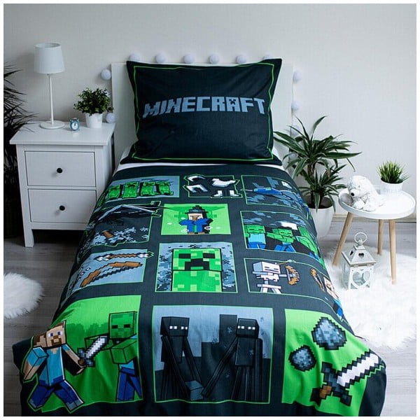 Biancheria da letto per bambini in cotone per letto singolo 140x200 cm Minecraft Survival Mode - Jerry Fabrics-image-1