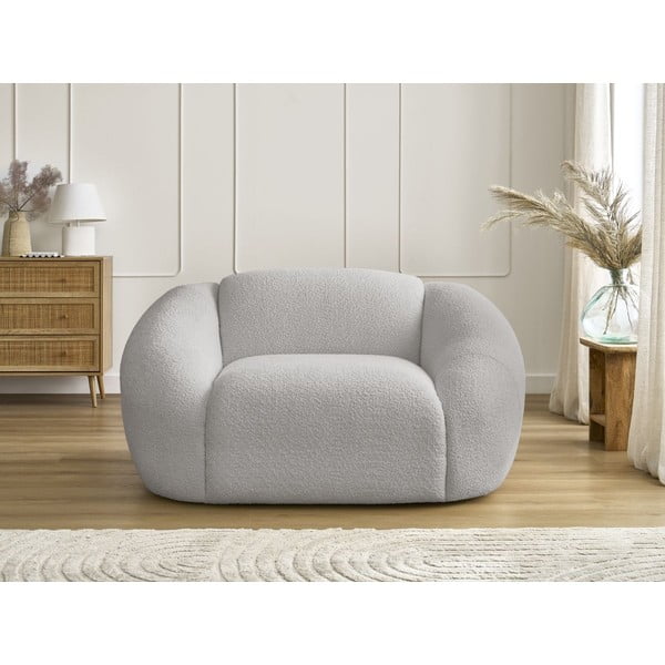 Poltrona in grigio chiaro con rivestimento in bouclé Tina – Bobochic Paris-image-3