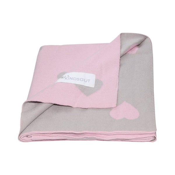 Coperta in cotone rosa e beige Cuori, 80 x 100 cm - Kindsgut