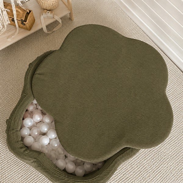 Piscina di palline color kaki in velluto a coste ø 90 cm altezza totale 30 cm – Meowbaby-image-1