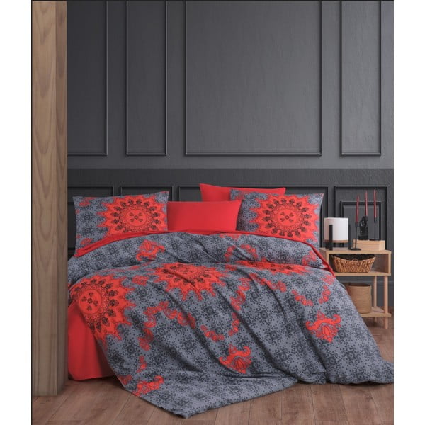 Biancheria da letto rossa/grigia in cotone renforcé per letto singolo 140x200 cm Saltanat – Mijolnir