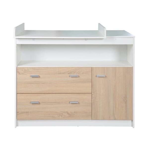 Cassettiera bassa per bambini in rovere con fasciatoio in bianco e naturale 117x98 cm Gabriella - Roba-image-2