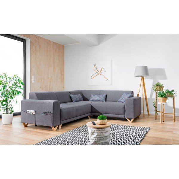 Divano angolare grigio allungabile e con contenitore (con penisola a destra/a L) Classy Sophie – Miuform-image-3