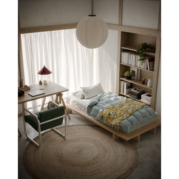 Letto singolo di colore naturale in pino massiccio con rete inclusa 120x200 cm Japan – Karup Design-image-1
