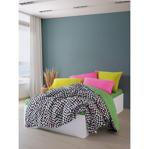 Set copripiumino e federa bianco e nero in cotone renforcé per letto matrimoniale/per letto esteso con lenzuolo incluso/4 pezzi 200x220 cm Dazzle – Mijolnir-image-2