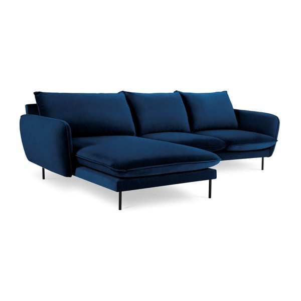 Divano angolare in velluto blu, angolo sinistro Vienna - Cosmopolitan Design