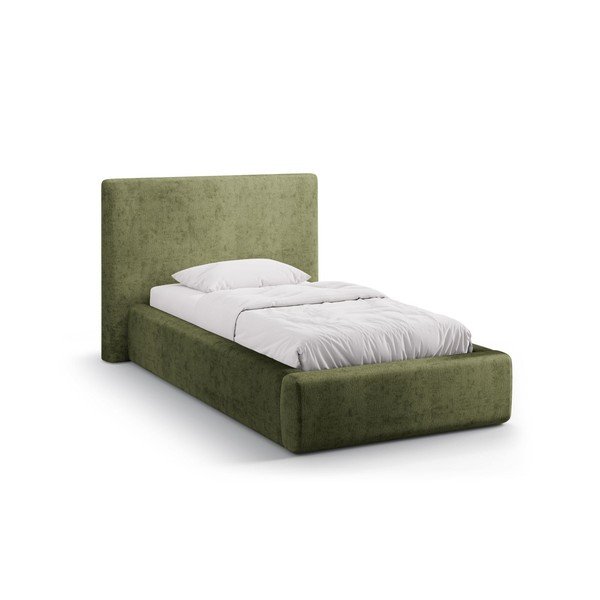 Letto singolo imbottito verde con contenitore con rete inclusa 90x200 cm Amy – Micadoni 
