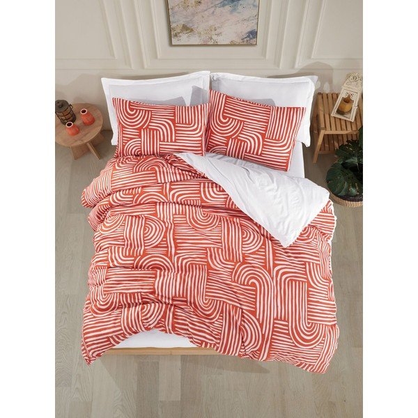 Set copripiumino e federa color mattone per letto singolo 200x140 cm Line Art  – Mijolnir