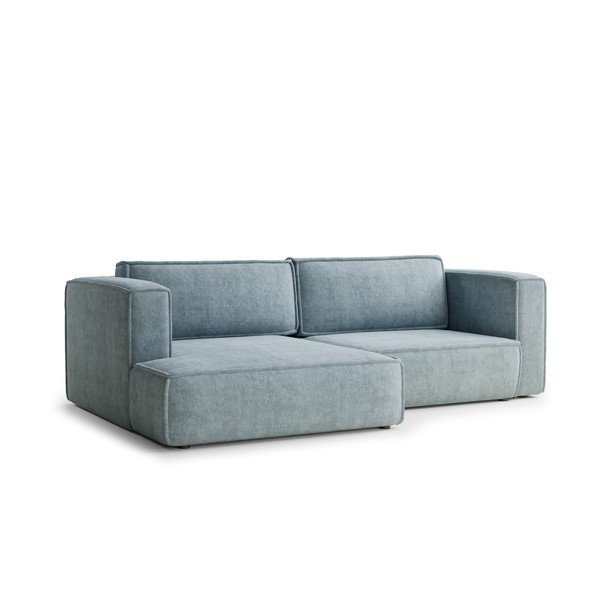 Divano angolare azzurro allungabile/con contenitore (con penisola a sinistra/con chaise lounge) con rivestimento in ciniglia Velto – Maison de Rêve