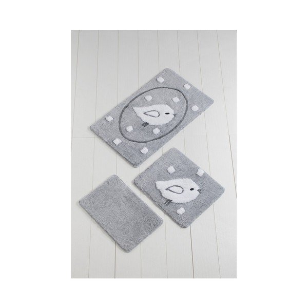 Set di 3 tappetini da bagno grigi Birdie - Foutastic