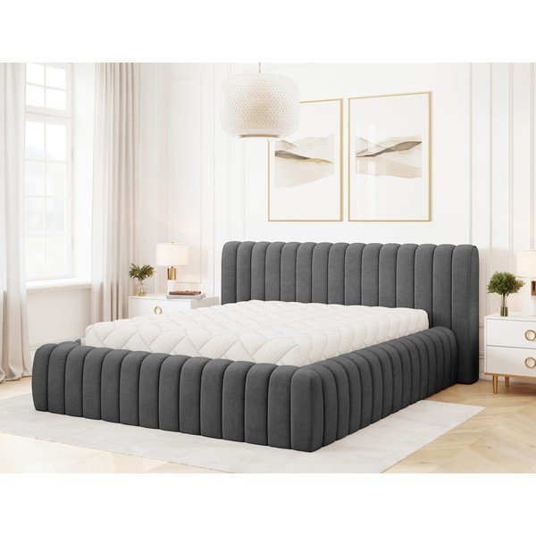 Letto matrimoniale imbottito grigio scuro con contenitore e rete inclusi 180x200 cm Carilla – ELTAP-image-1