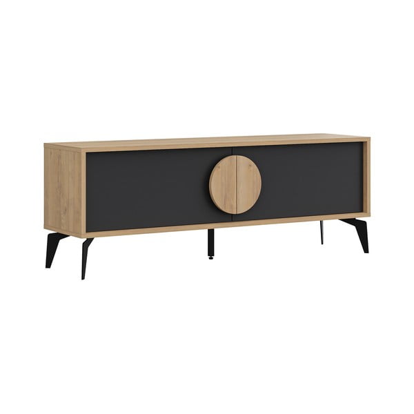 Tavolo TV in rovere decorato in colore nero e naturale 140x51 cm Vae - Marckeric-image-2