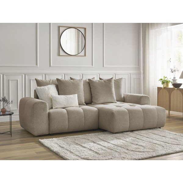 Divano angolare beige allungabile/con contenitore (con penisola a destra/con chaise lounge) con rivestimento in ciniglia Roxelane – Bobochic Paris-image-3