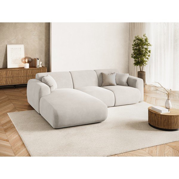 Divano angolare componibile grigio chiaro (con penisola a sinistra/con chaise lounge) con rivestimento in velluto Molino – Micadoni -image-1