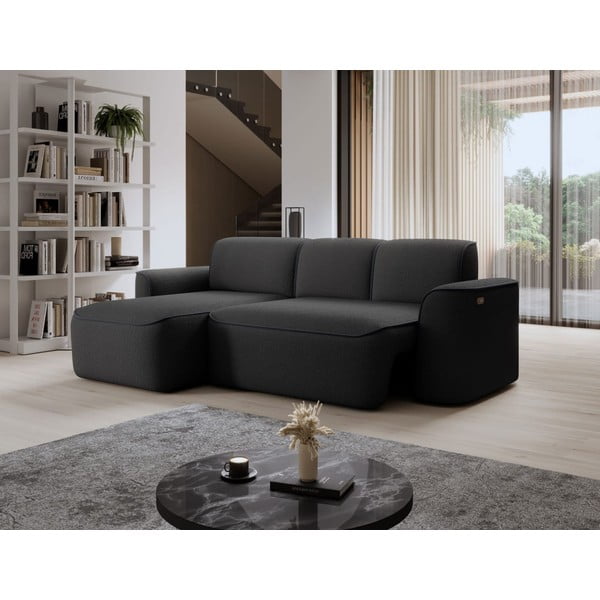 Divano angolare color antracite (con penisola a sinistra/con chaise lounge) e rivestimento in bouclé Ume – ELTAP-image-4