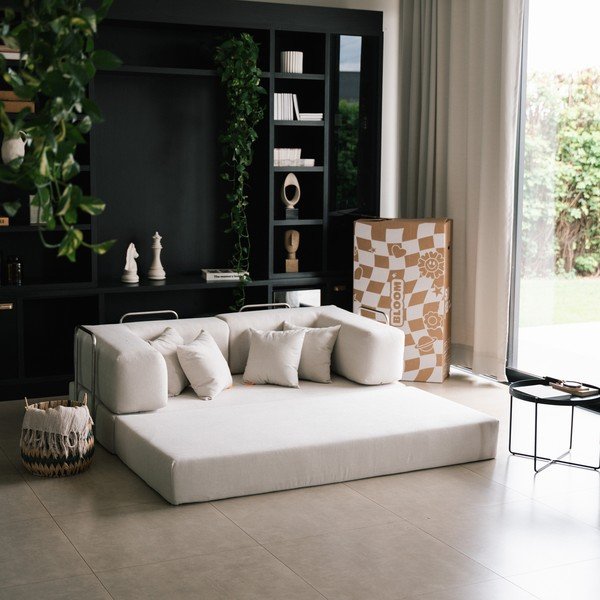 Divano beige allungabile con rivestimento in bouclé 180 cm Bloom – TemaHome-image-1