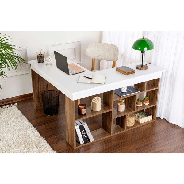 Scrivania angolare con effetto noce 120x130 cm Vesper – Kalune Design-image-1